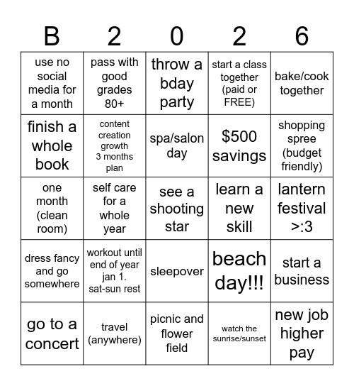GOALS 2026 Bingo Card