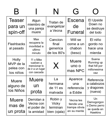 Bingo Final de Stranger Things Bingo Card