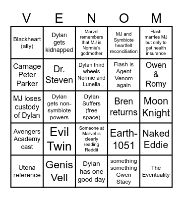 Venom Comics 2026 Predictions Bingo Card