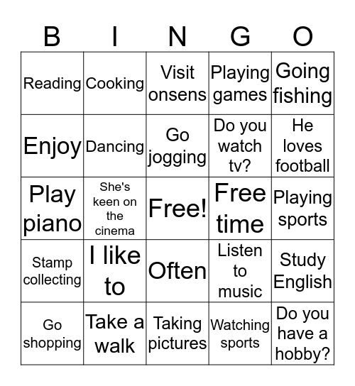 I like to ~ Bingo Card