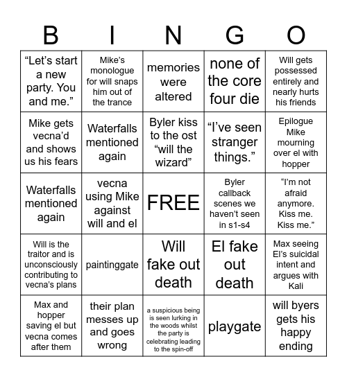 FINALE Bingo Card
