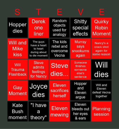 STRANGER THINGS BINGO Card