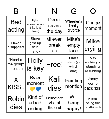 Stranger Things Bingo Card