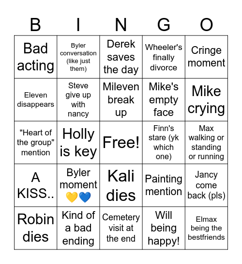 Stranger Things Bingo Card