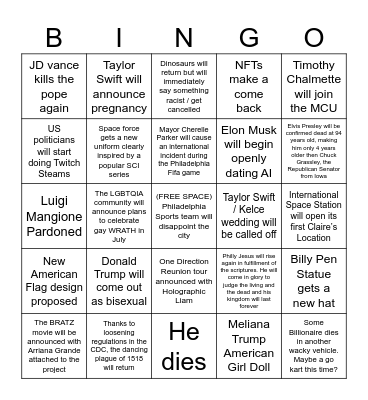 Sean's 2026 bingo card Bingo Card
