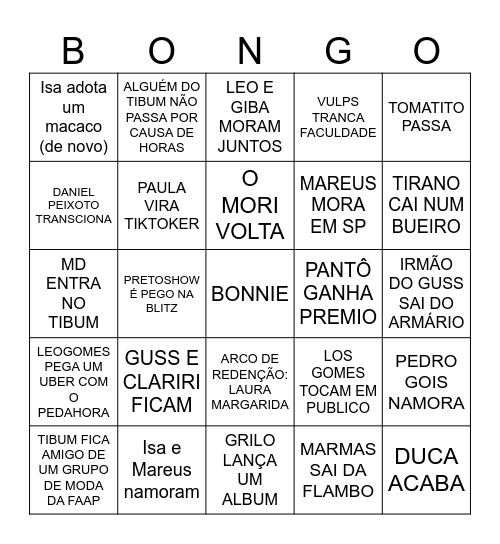 2026 BINGO DO GUI E DO RIO Bingo Card