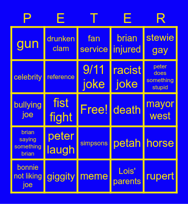Family Guy Bingo Card