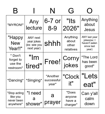 New years : Whitaker edition Bingo Card