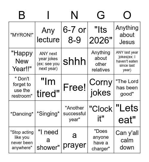 New years : Whitaker edition Bingo Card