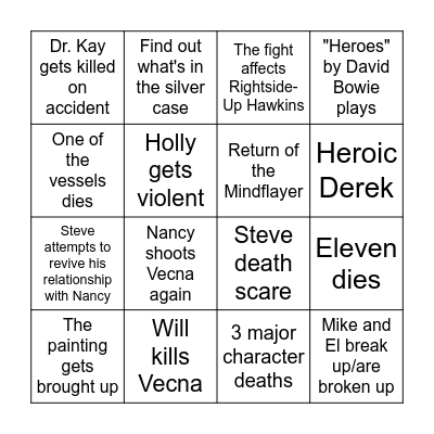 Stranger Things Vol. 3 Bingo Card