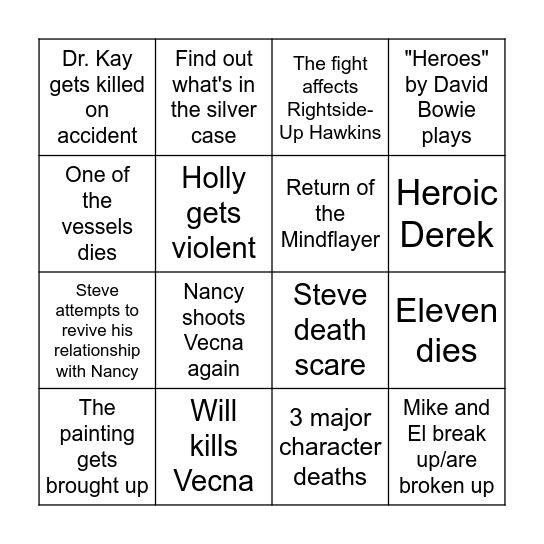 Stranger Things Vol. 3 Bingo Card