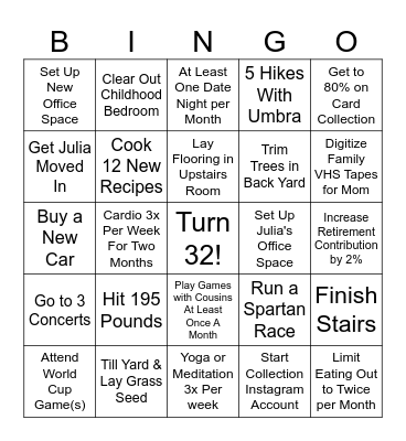 2026 Goals Bingo Card