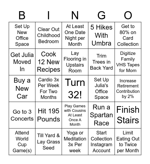 2026 Goals Bingo Card