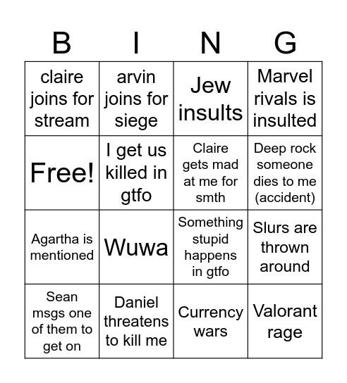 Untitled Bingo Card