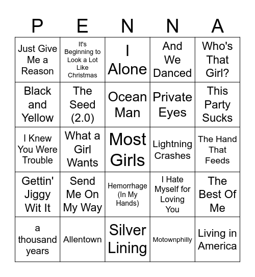 You've Got a Friend In Pennsylvania Bingo Card