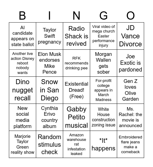 Vicki’s 2026 Bingo Card Bingo Card
