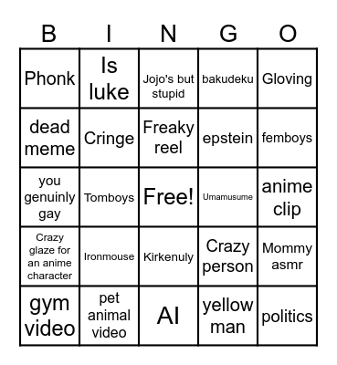 Instagram reel bingo Card