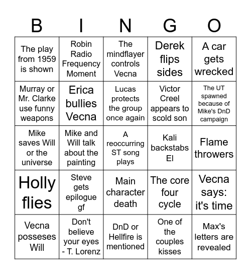 ST finale Bingo Card