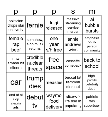 2026 Bingo Card
