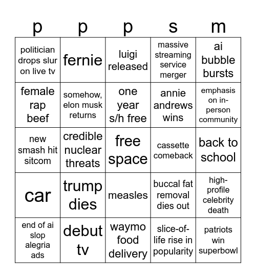 2026 Bingo Card