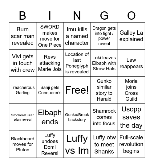 ONE PIECE 2026 Bingo Card