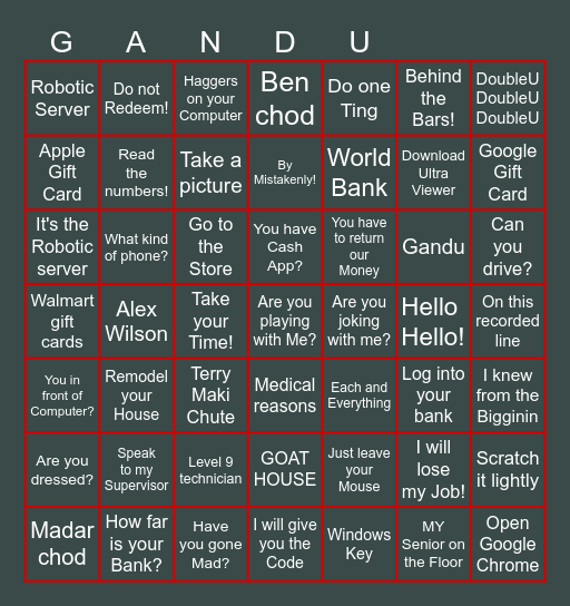 GANDU BINGO HARDCORE Bingo Card