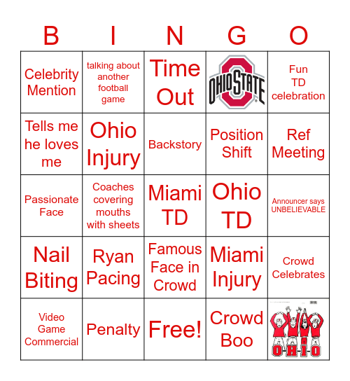Ohio State Buckeyes Bingo Card