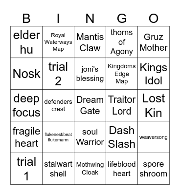 Hollow Knight Bingo Card