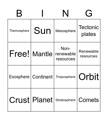 Earth and space Bingo Card