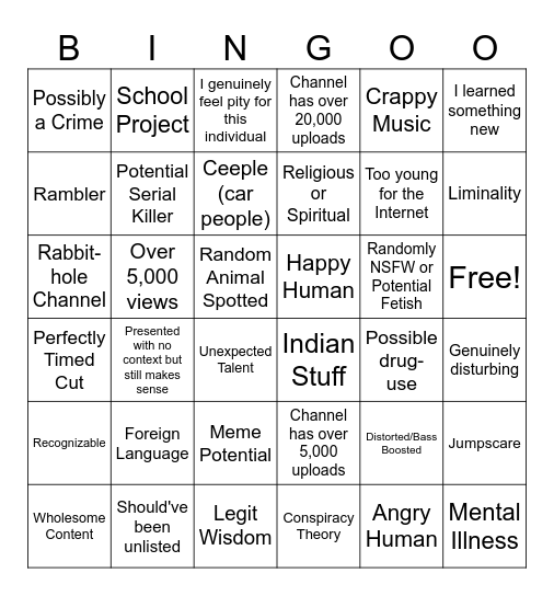 Petit Tube Bingo Card