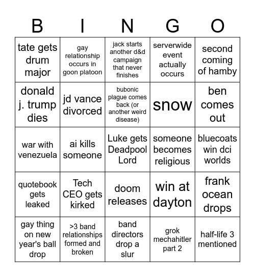 Plagoon 2026 Bingo Card