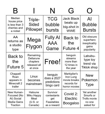 2026 Predictions Bingo Card