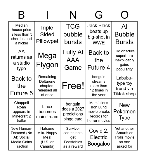 2026 Predictions Bingo Card