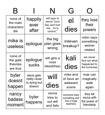 stranger things finale bingo Card