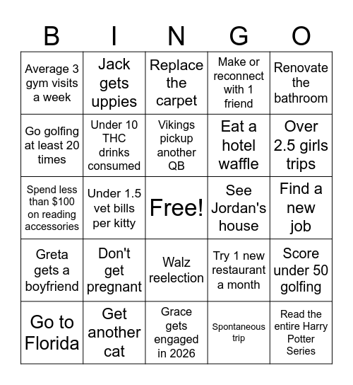 Cassidy's 2026 BINGO Card