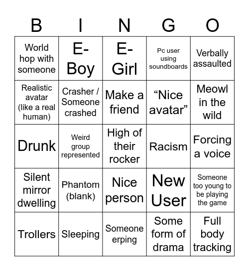 The Vrchat Bingo Card