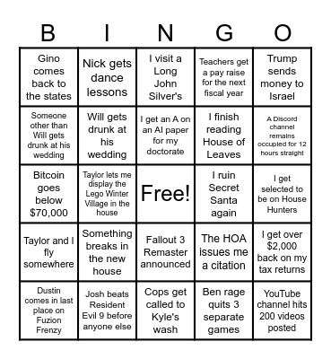 Caleb's 2026 Bingo Card Bingo Card