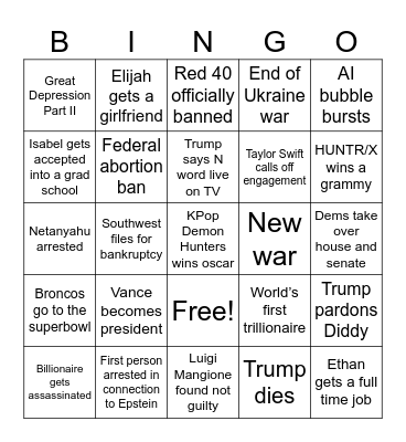 2026 Bingo Card Bingo Card