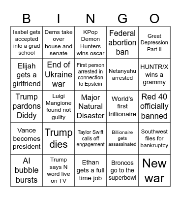 2026 Bingo Card Bingo Card