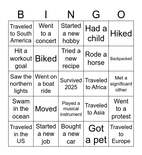 2025 Year in Review Bingo Card