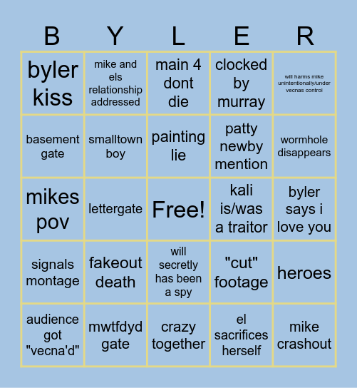 stranger things finale Bingo Card