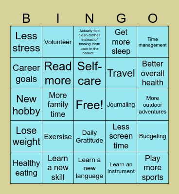 New Year's Resolution BINGO Card
