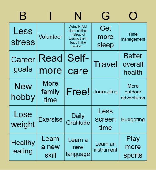 New Year's Resolution BINGO Card
