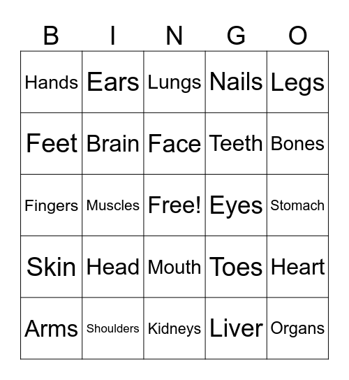 Body Bingo Card