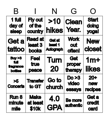 2026 Bingo Card