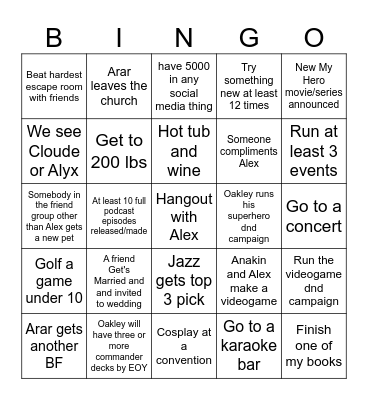 2026 Bingo Card Bingo Card