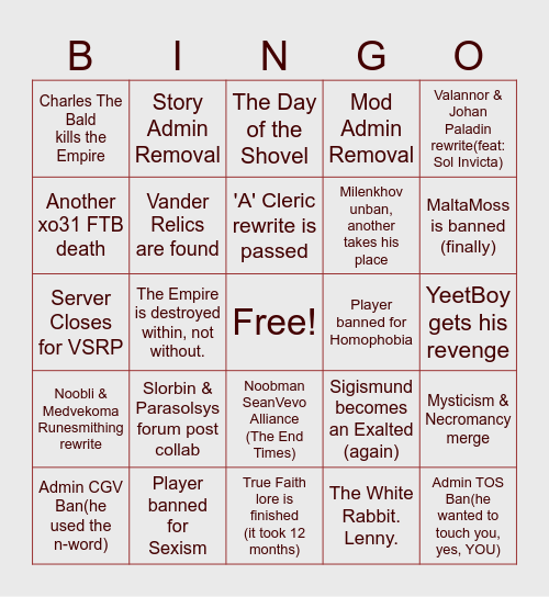 Elite Ball LotC 2026 Bingo Card