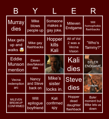 Stranger Things Finale Bingo Card