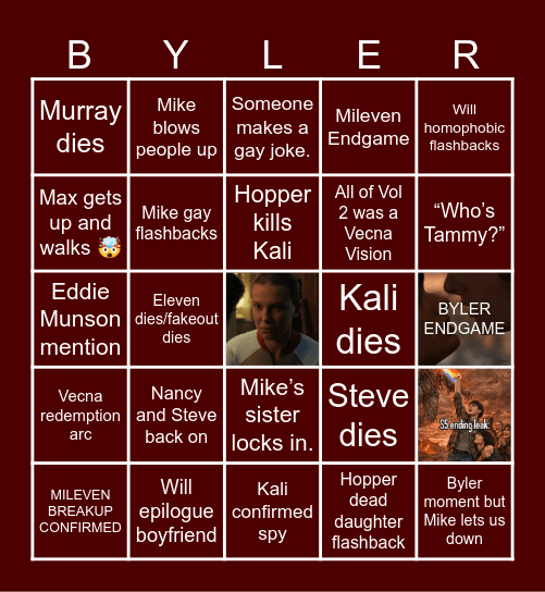 Stranger Things Finale Bingo Card