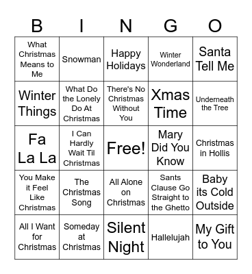 Music Bingo~Holiday Edition Bingo Card